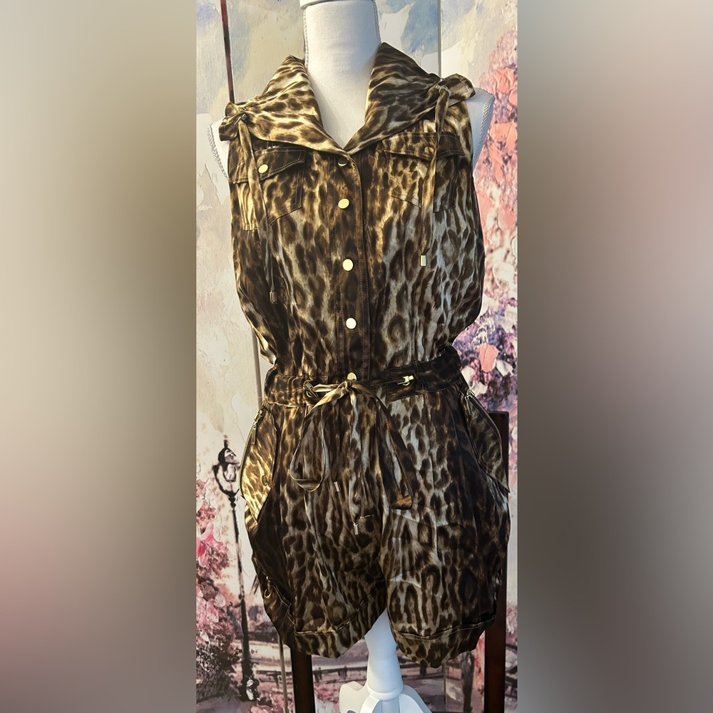Cache - Leopard Print Silk Romper. Size S
